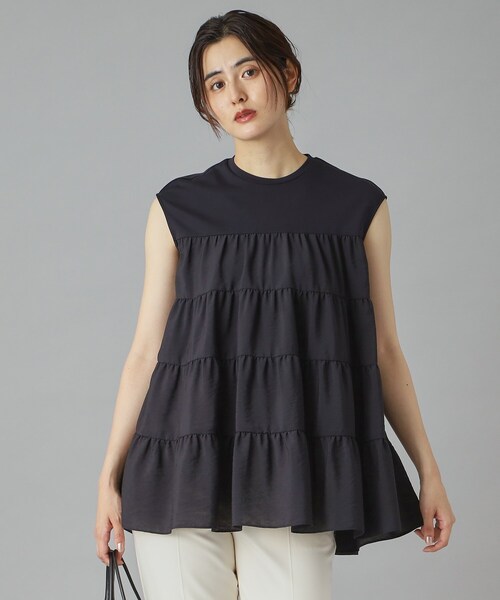 DRESSTERIOR（ドレステリア）の「◆【接触冷感/イージーケア】ティアードコンビカットソー（Tシャツ/カットソー・レディース・オフホワイト/ネイビー/キャメル・34/36/38）」の18枚目の写真