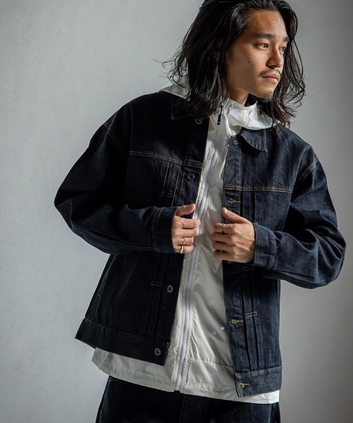 430(フォーサーティ)の「mj10999-SLVG DENIM JACKET 1-WASH デニムジャケット(25-140)(デニムジャケット・メンズ・ブラック/インディゴブルー・0/3/2/1)」の1枚目の写真