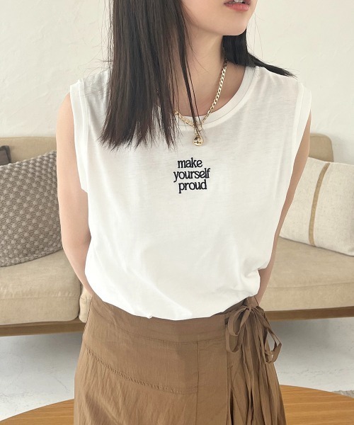 Rejoule(リジュール)の「前後2WAY ロゴ刺繍ノースリーブTシャツ(Tシャツ/カットソー・レディース・ブラック/ボルドー/オフホワイト・FREE)」の2枚目の写真