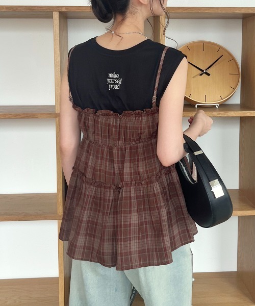 Rejoule(リジュール)の「前後2WAY ロゴ刺繍ノースリーブTシャツ(Tシャツ/カットソー・レディース・ブラック/ボルドー/オフホワイト・FREE)」の10枚目の写真