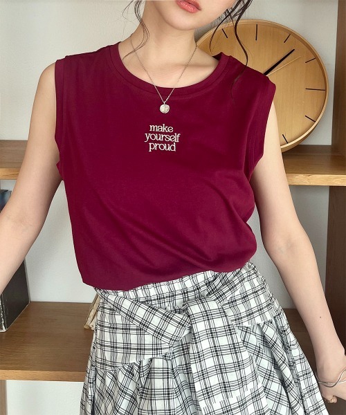 Rejoule(リジュール)の「前後2WAY ロゴ刺繍ノースリーブTシャツ(Tシャツ/カットソー・レディース・ブラック/ボルドー/オフホワイト・FREE)」の11枚目の写真