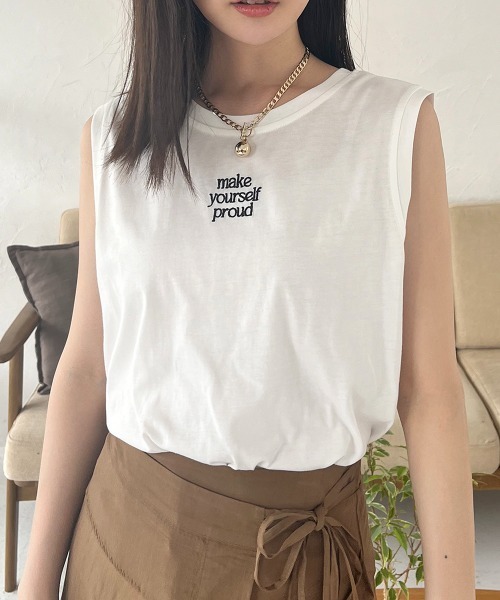 Rejoule(リジュール)の「前後2WAY ロゴ刺繍ノースリーブTシャツ(Tシャツ/カットソー・レディース・ブラック/ボルドー/オフホワイト・FREE)」の4枚目の写真