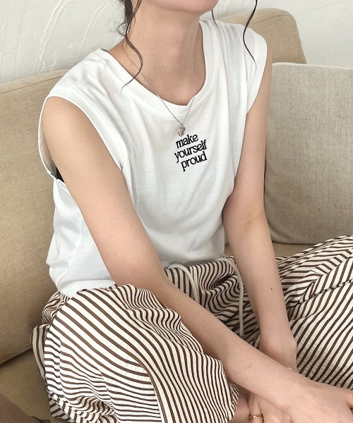 Rejoule(リジュール)の「前後2WAY ロゴ刺繍ノースリーブTシャツ(Tシャツ/カットソー・レディース・ブラック/ボルドー/オフホワイト・FREE)」の22枚目の写真