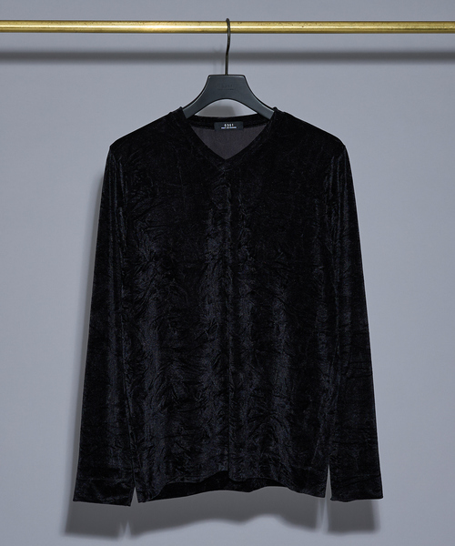 5351 POUR LES HOMMES(ゴーサンゴーイチプールオム)の「クラッシュベロア Vネック 長袖Tシャツ(Tシャツ/カットソー・メンズ・グレー/ブラック・50/48/46/44)」の6枚目の写真