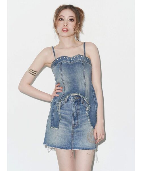 EVRIS（エヴリス）の「スタッズモチーフデニムキャミ【セットアップ着用可能】（キャミソール・レディース・ライトブルー/インディゴブルー・FREE）」の21枚目の写真