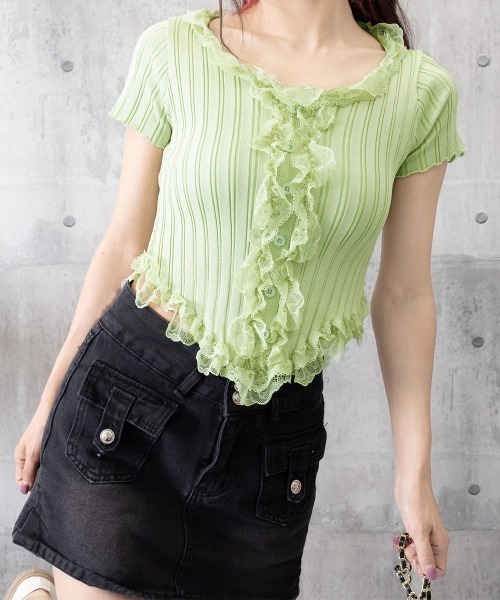 Miniministore(ミニミニストア)の「レースフリルニットトップスショート丈夏服(ニット/セーター・レディース・アイボリー/ブラック・FREE)」の20枚目の写真