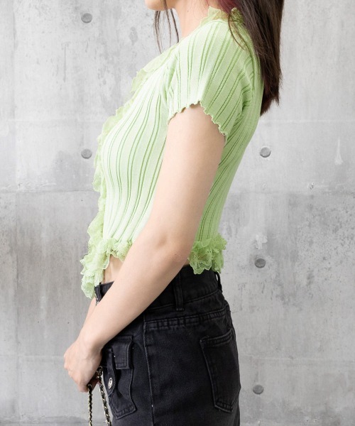 Miniministore(ミニミニストア)の「レースフリルニットトップスショート丈夏服(ニット/セーター・レディース・アイボリー/ブラック・FREE)」の21枚目の写真