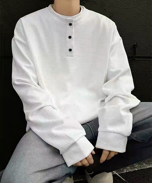セール】ヘンリーネック 無地 長袖Tシャツ 薄手（Tシャツ/カットソー