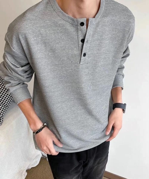 セール】ヘンリーネック 無地 長袖Tシャツ 薄手（Tシャツ/カットソー