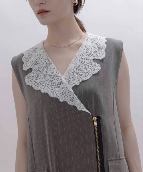 Eimee Law（エイミーロウ）の「レースカラーZIPストライプジャンスカ（ワンピース・レディース・ダークグレー/ブラック・FREE）」の7枚目の写真