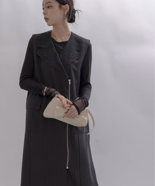 Eimee Law（エイミーロウ）の「レースカラーZIPストライプジャンスカ（ワンピース・レディース・ダークグレー/ブラック・FREE）」の11枚目の写真