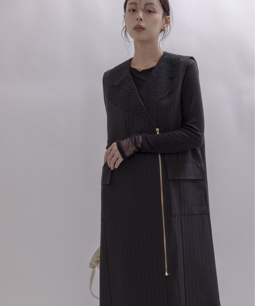 Eimee Law（エイミーロウ）の「レースカラーZIPストライプジャンスカ（ワンピース・レディース・ダークグレー/ブラック・FREE）」の12枚目の写真