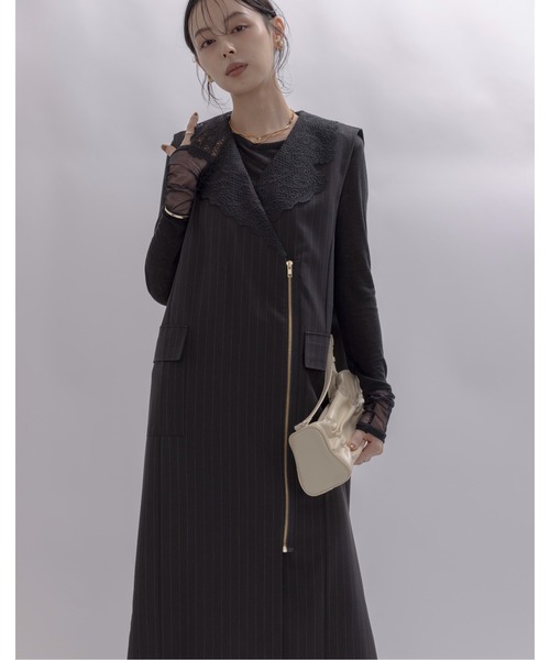 Eimee Law（エイミーロウ）の「レースカラーZIPストライプジャンスカ（ワンピース・レディース・ダークグレー/ブラック・FREE）」の16枚目の写真