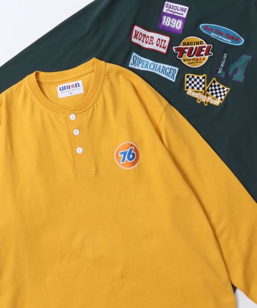 76(セブンティシックス)の「76Lubricants/ナナロクルブリカンツ オーバーサイズ ワッペン刺繍 ヘンリーネック ロンT 長袖Tシャツ(Tシャツ/カットソー・メンズ・ホワイト/ダークグリーン/イエロー/ブラック・L/M)」の4枚目の写真