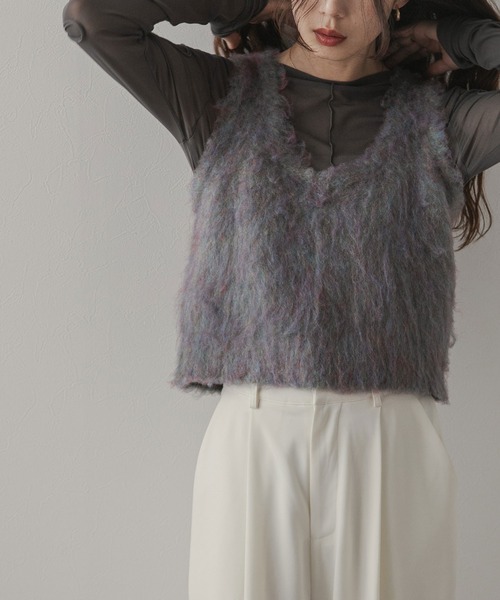 rectangle（レクタングル）の「ミックスシャギーベスト（ベスト・レディース・オレンジ/ブルー/アイボリー・FREE）」の2枚目の写真