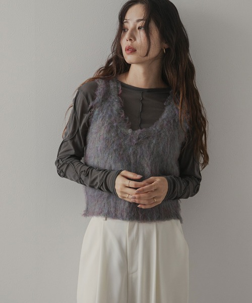 rectangle（レクタングル）の「ミックスシャギーベスト（ベスト・レディース・オレンジ/ブルー/アイボリー・FREE）」の8枚目の写真