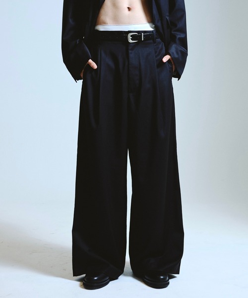 CamphorWood バギースラックス ブラック M Camphor wood スラックス super wide baggy polyester slacks