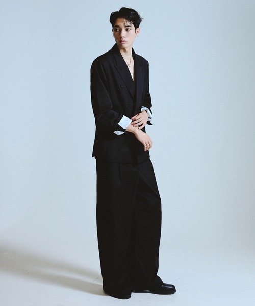 Camphor wood（カンファーウッド）の「1tuck wide baggy slacks / 1タックワイドバギースラックス(セットアップ着用可能)（スラックス・メンズ・グレー/ブラック・SMALL/MEDIUM/LARGE）」の15枚目の写真