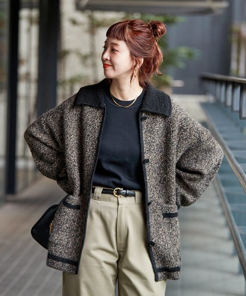 手洗い可 / ツイード調パイルニットジャケット（カーディガン/ボレロ