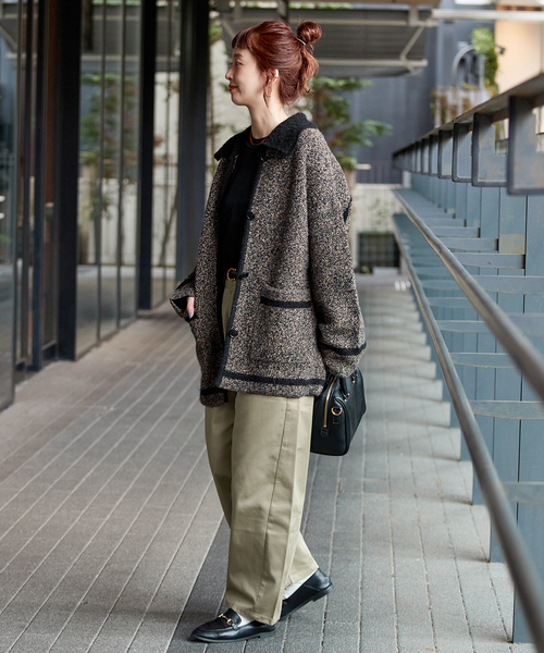 B.C STOCK（ベーセーストック）の「手洗い可 / ツイード調パイルニットジャケット（カーディガン/ボレロ・レディース・ブラック/ベージュ系その他・FREE）」の5枚目の写真