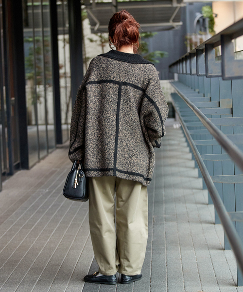 B.C STOCK（ベーセーストック）の「手洗い可 / ツイード調パイルニットジャケット（カーディガン/ボレロ・レディース・ブラック/ベージュ系その他・FREE）」の6枚目の写真