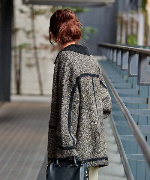 B.C STOCK（ベーセーストック）の「手洗い可 / ツイード調パイルニットジャケット（カーディガン/ボレロ・レディース・ブラック/ベージュ系その他・FREE）」の8枚目の写真