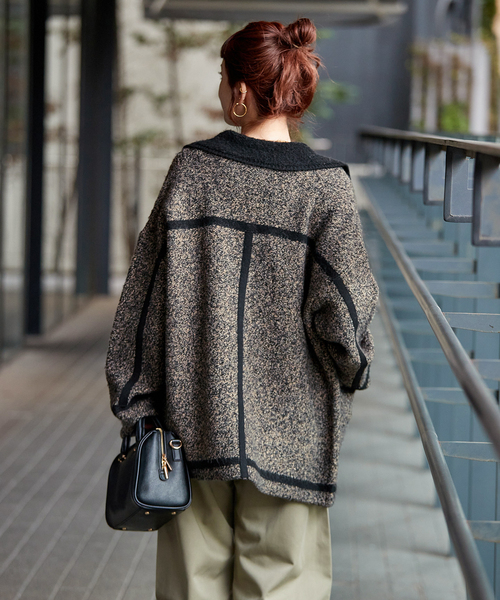 B.C STOCK（ベーセーストック）の「手洗い可 / ツイード調パイルニットジャケット（カーディガン/ボレロ・レディース・ブラック/ベージュ系その他・FREE）」の9枚目の写真