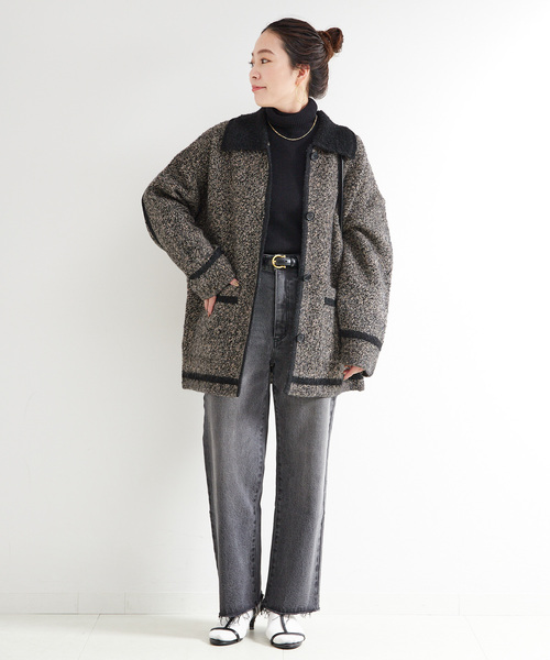 B.C STOCK（ベーセーストック）の「手洗い可 / ツイード調パイルニットジャケット（カーディガン/ボレロ・レディース・ブラック/ベージュ系その他・FREE）」の11枚目の写真