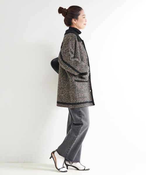 B.C STOCK（ベーセーストック）の「手洗い可 / ツイード調パイルニットジャケット（カーディガン/ボレロ・レディース・ブラック/ベージュ系その他・FREE）」の13枚目の写真