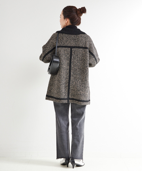 B.C STOCK（ベーセーストック）の「手洗い可 / ツイード調パイルニットジャケット（カーディガン/ボレロ・レディース・ブラック/ベージュ系その他・FREE）」の14枚目の写真