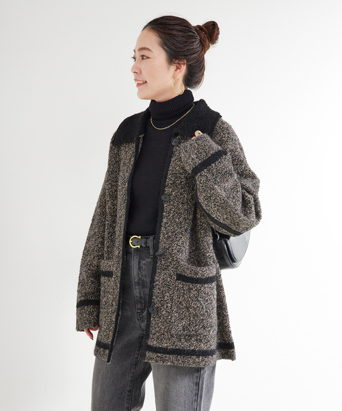 B.C STOCK（ベーセーストック）の「手洗い可 / ツイード調パイルニットジャケット（カーディガン/ボレロ・レディース・ブラック/ベージュ系その他・FREE）」の17枚目の写真