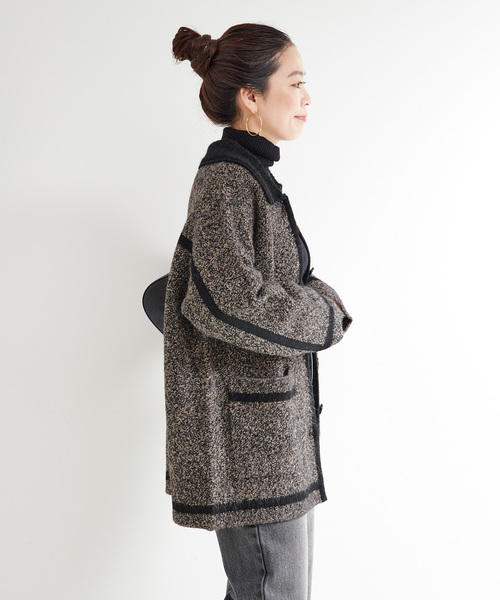 B.C STOCK（ベーセーストック）の「手洗い可 / ツイード調パイルニットジャケット（カーディガン/ボレロ・レディース・ブラック/ベージュ系その他・FREE）」の19枚目の写真