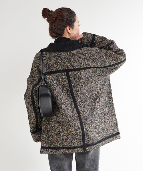 B.C STOCK（ベーセーストック）の「手洗い可 / ツイード調パイルニットジャケット（カーディガン/ボレロ・レディース・ブラック/ベージュ系その他・FREE）」の20枚目の写真