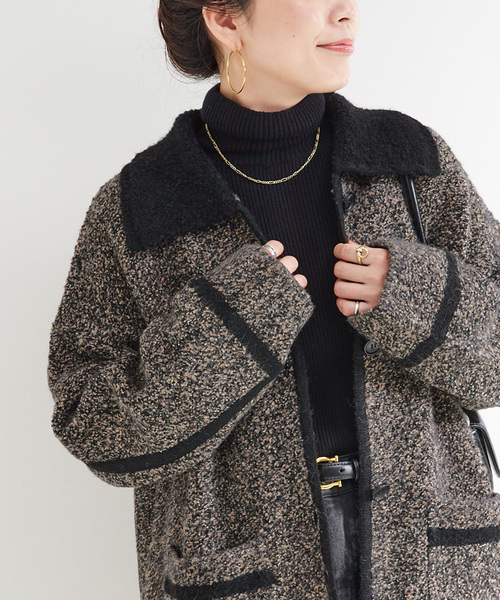 B.C STOCK（ベーセーストック）の「手洗い可 / ツイード調パイルニットジャケット（カーディガン/ボレロ・レディース・ブラック/ベージュ系その他・FREE）」の21枚目の写真