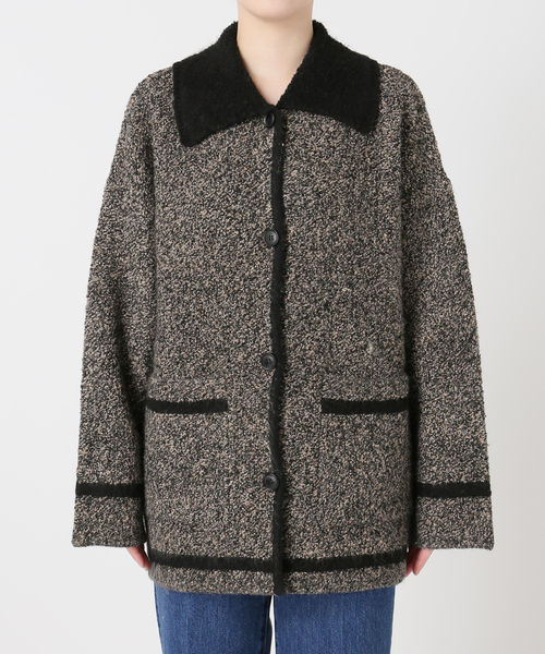 セール】手洗い可 / ツイード調パイルニットジャケット（カーディガン