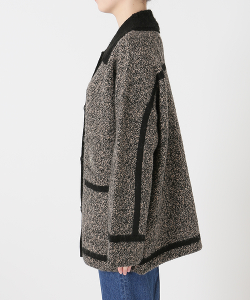 セール】手洗い可 / ツイード調パイルニットジャケット（カーディガン