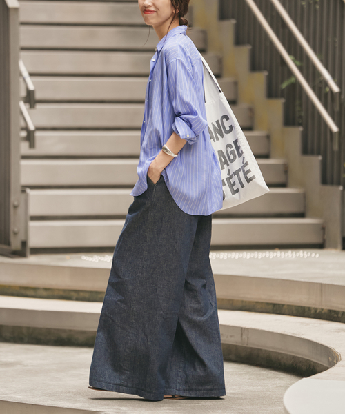 IENA（イエナ）の「リヨセルストライプレギュラーシャツ（シャツ/ブラウス・レディース・ブルー/アイボリー・FREE）」の3枚目の写真