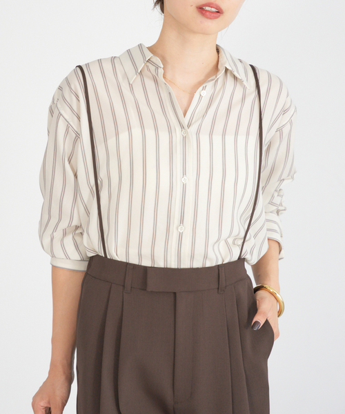 IENA（イエナ）の「リヨセルストライプレギュラーシャツ（シャツ/ブラウス・レディース・ブルー/アイボリー・FREE）」の7枚目の写真