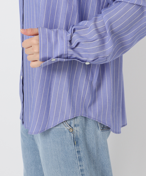 IENA イエナLIENリヨセルレギュラーシャツ ブルー リヨセルストライプレギュラーシャツ（シャツ／ブラウス）｜IENA