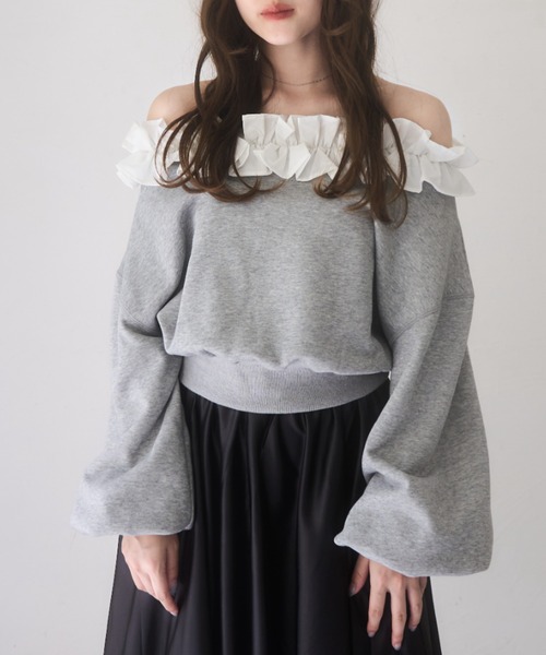 mellowneon オフショルフリルスウェット　グレー オフショルフリルスウェット（スウェット）｜mellowneon