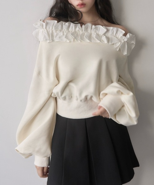 オフショルフリルスウェット オフショルフリルスウェット（スウェット）｜mellowneon（メロウネオン