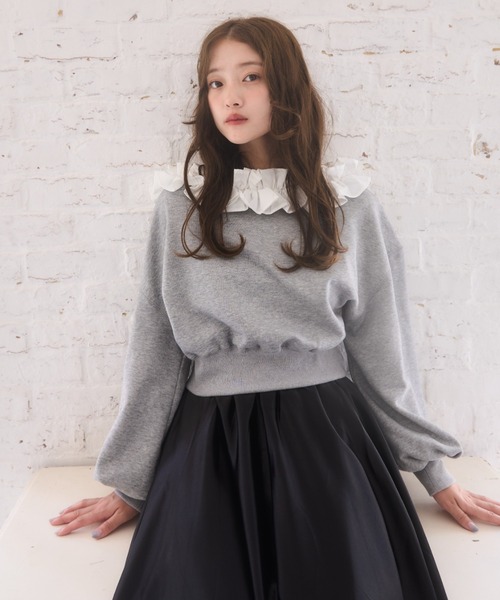 mellowneon オフショルフリルスウェット　グレー オフショルフリルスウェット（スウェット）｜mellowneon（メロウネオン
