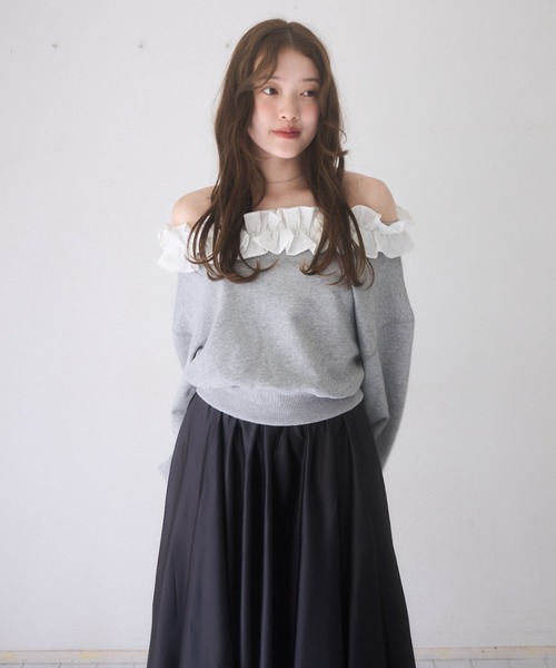 オフショルフリルスウェット mellowneon（メロウネオン） トレーナー スウェット オフショルフリル