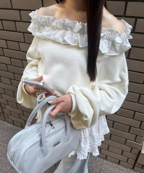 オフショルフリルスウェット（スウェット）｜mellowneon（メロウネオン