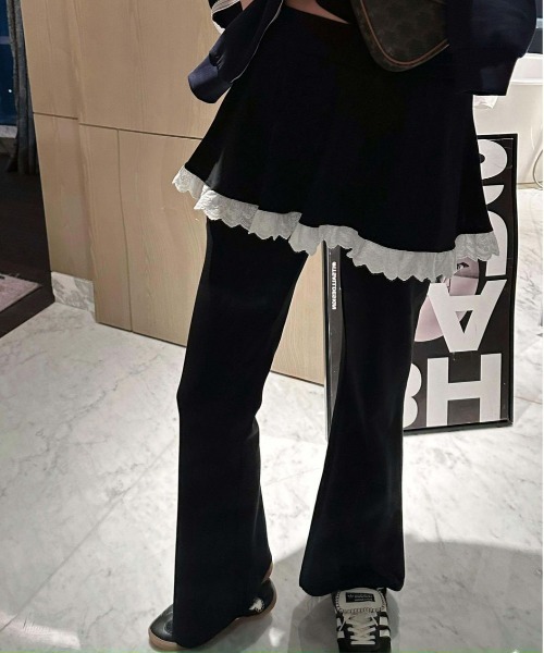 shyam inspiration(シャムインスピレーション)の「スカート レイヤー レースデザイン フレアスウェットパンツ(スウェットパンツ・レディース・グレー/ブラック・M/L)」の7枚目の写真