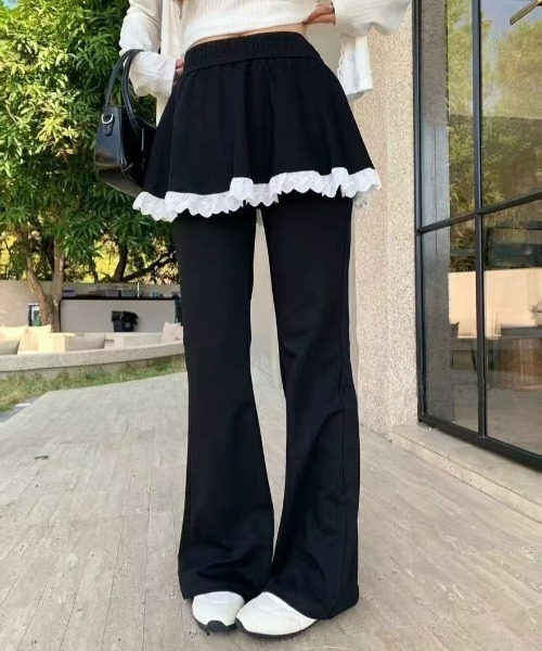 shyam inspiration(シャムインスピレーション)の「スカート レイヤー レースデザイン フレアスウェットパンツ(スウェットパンツ・レディース・グレー/ブラック・M/L)」の16枚目の写真