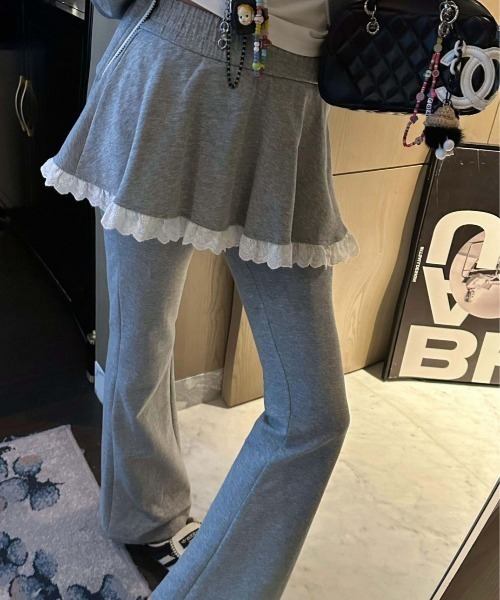 shyam inspiration(シャムインスピレーション)の「スカート レイヤー レースデザイン フレアスウェットパンツ(スウェットパンツ・レディース・グレー/ブラック・M/L)」の13枚目の写真