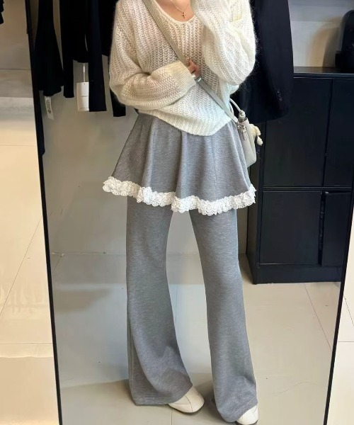 shyam inspiration(シャムインスピレーション)の「スカート レイヤー レースデザイン フレアスウェットパンツ(スウェットパンツ・レディース・グレー/ブラック・M/L)」の21枚目の写真
