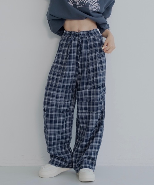 JUMELLE（ジュメロ）の「イージーチェックパンツ（スラックス・レディース・ネイビー/ブラウン・SMALL/MEDIUM）」の2枚目の写真