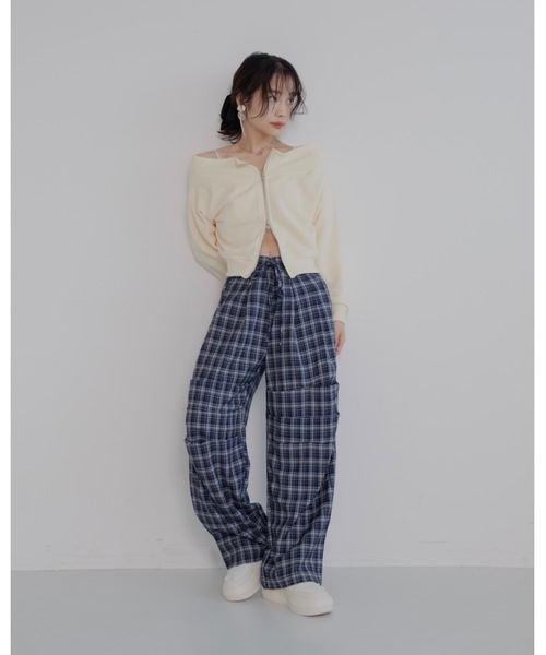 JUMELLE（ジュメロ）の「イージーチェックパンツ（スラックス・レディース・ネイビー/ブラウン・SMALL/MEDIUM）」の17枚目の写真
